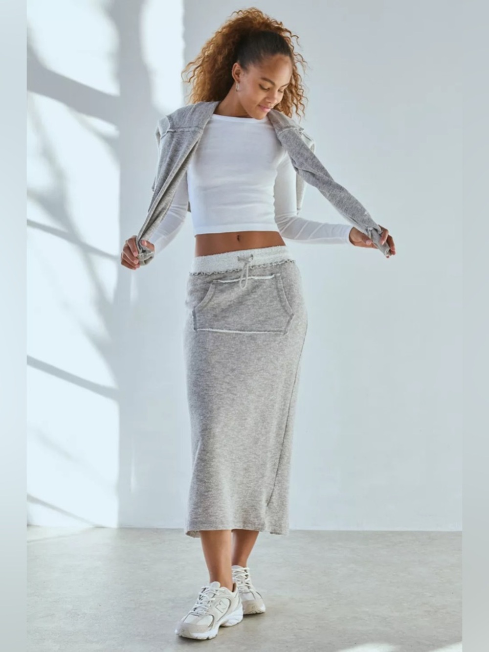 NWT Out From Under Break It Up Maxi Sweat Skirt Gray Size XS
